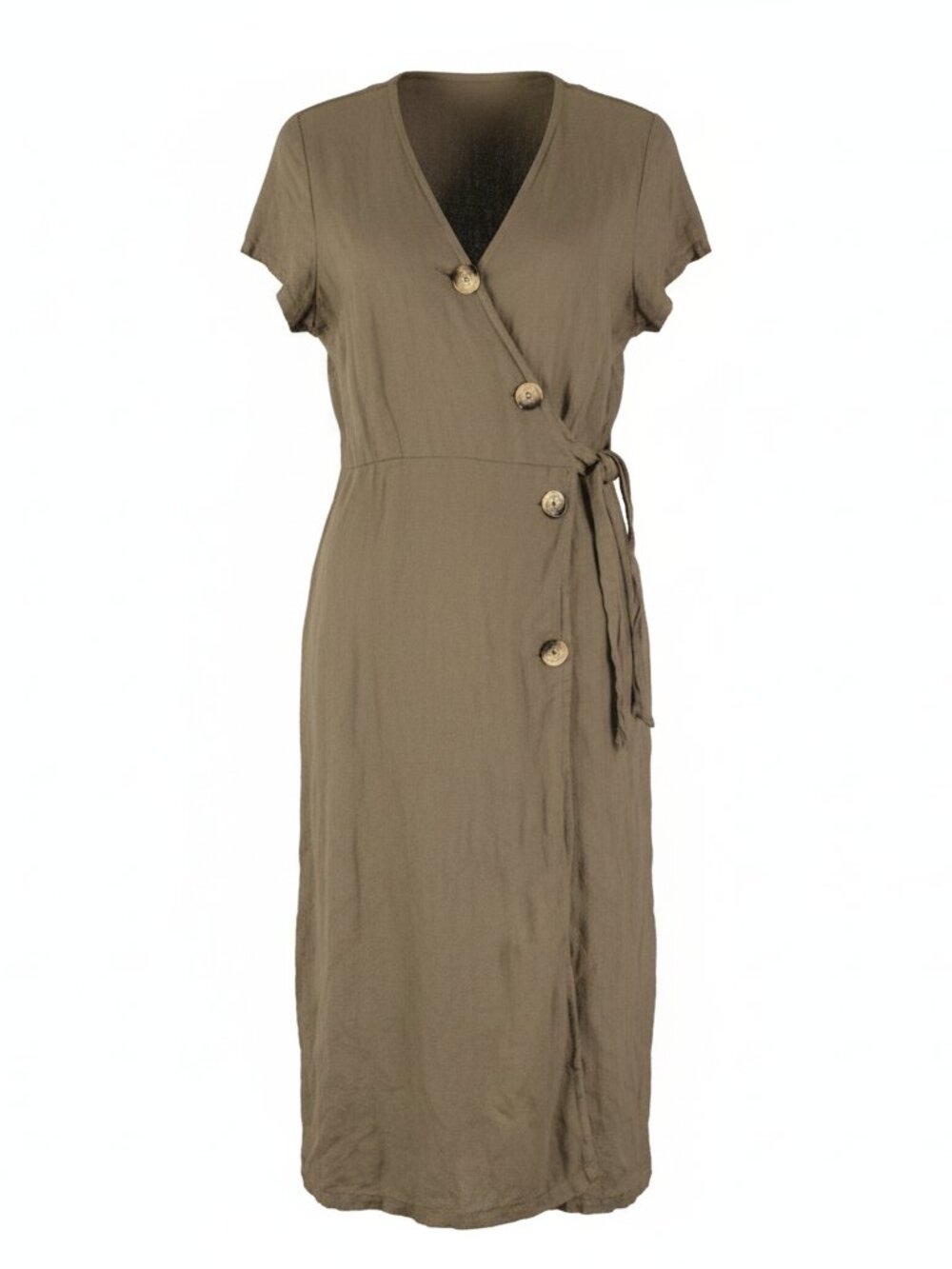 Alessia Pacini Dress Womens Small Olive Green 100% Linen Midi Asymmetrical Italy